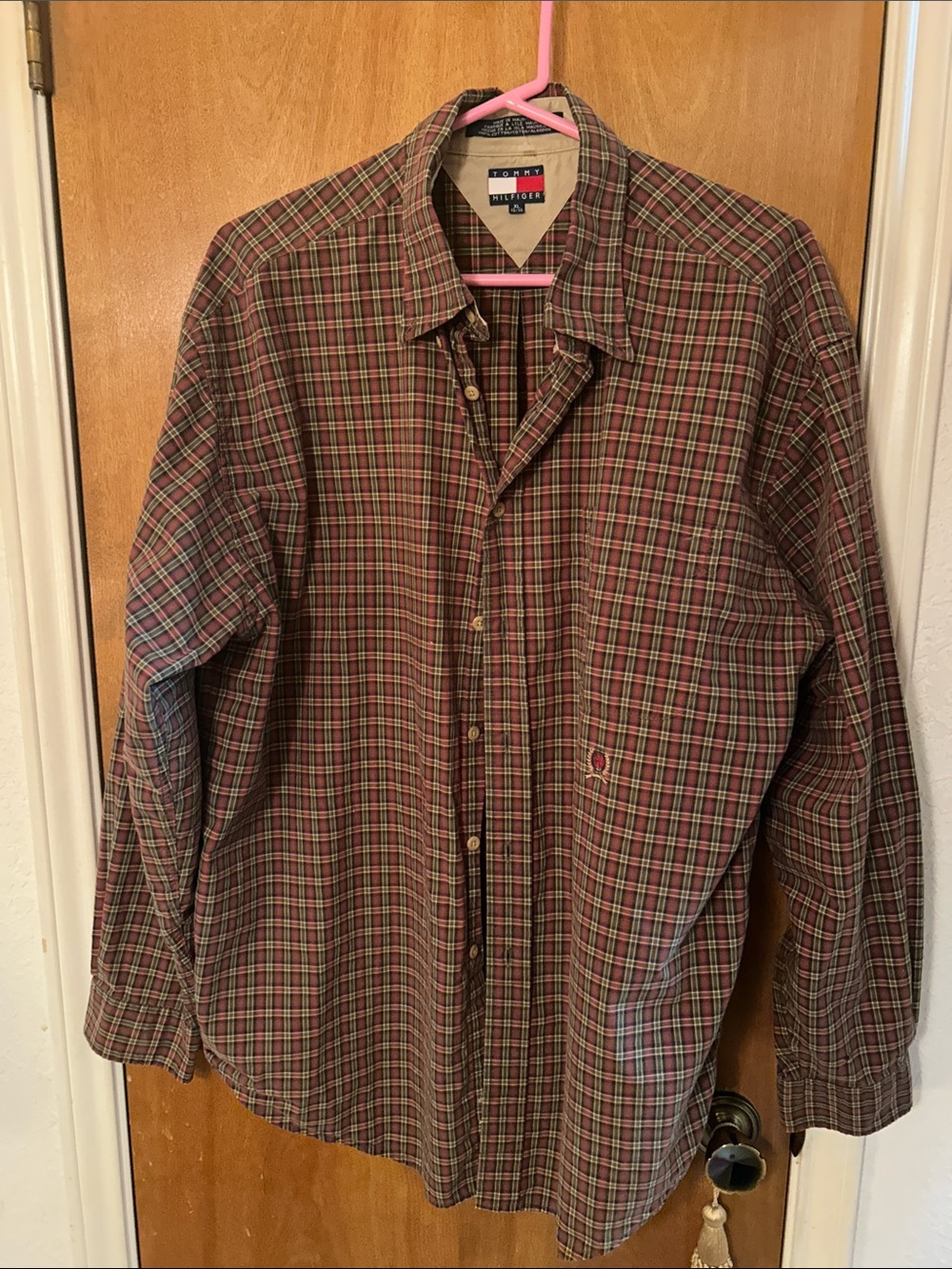 Tommy Hilfiger Men's Red and Green Plaid Button-Down Shirt. XL. Great Shape